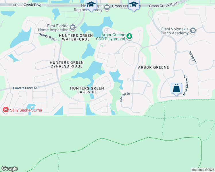 map of restaurants, bars, coffee shops, grocery stores, and more near 9455 Hunters Pond Drive in Tampa