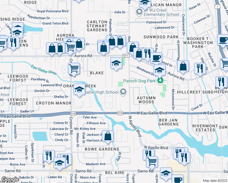 map of restaurants, bars, coffee shops, grocery stores, and more near 1370 Isabella Drive in Melbourne