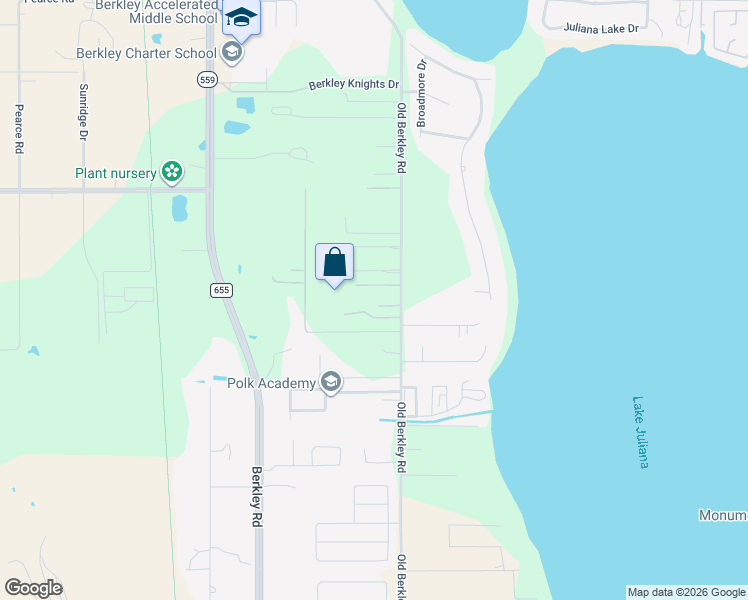 map of restaurants, bars, coffee shops, grocery stores, and more near 4850 Old Berkley Road in Auburndale
