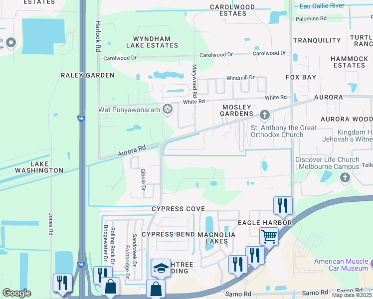 map of restaurants, bars, coffee shops, grocery stores, and more near 1420 Morgan Court in Melbourne