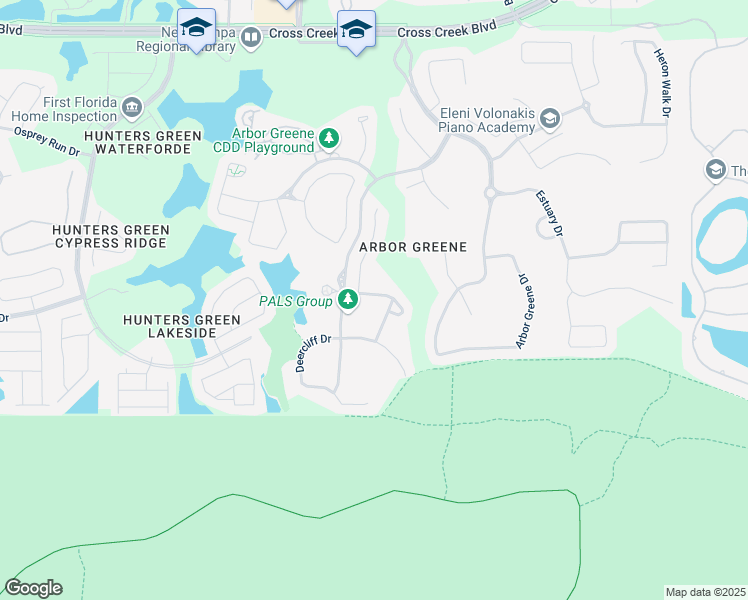 map of restaurants, bars, coffee shops, grocery stores, and more near 10210 Evergreen Hill Drive in Tampa