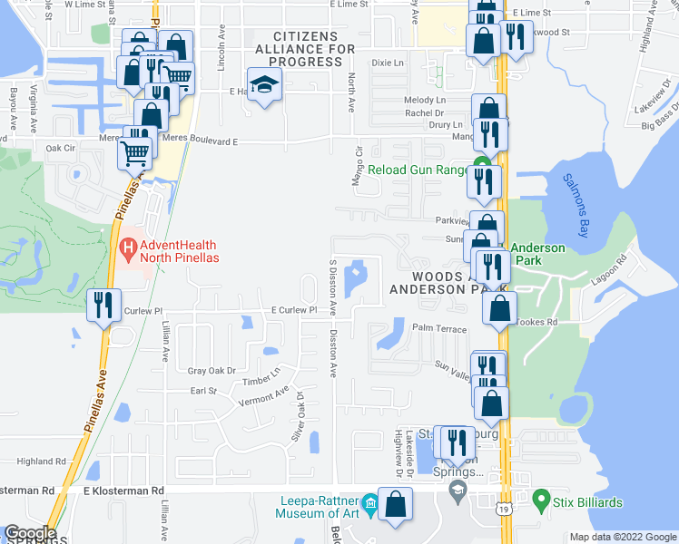 map of restaurants, bars, coffee shops, grocery stores, and more near 604 Sugar Mill Road in Tarpon Springs