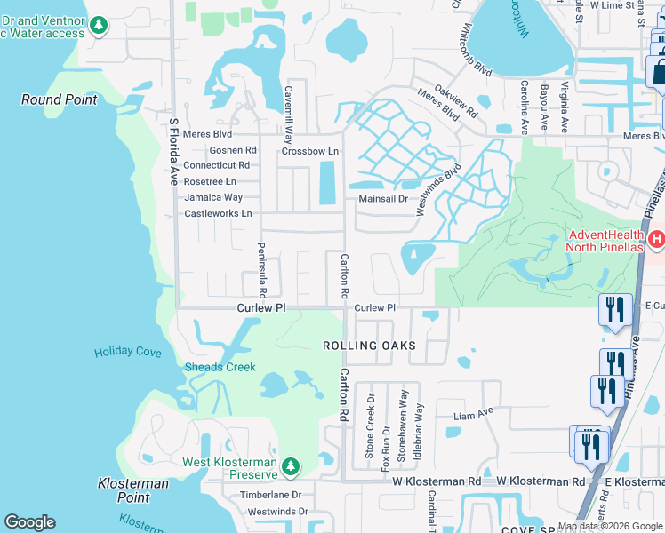 map of restaurants, bars, coffee shops, grocery stores, and more near 1107 Gulf Oaks Drive in Tarpon Springs