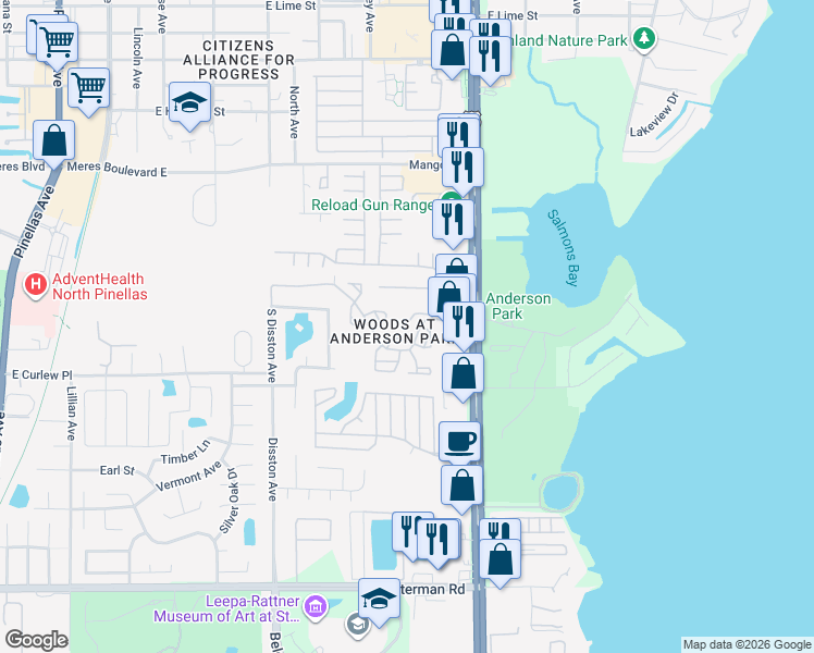 map of restaurants, bars, coffee shops, grocery stores, and more near 39650 US Highway 19 North in Tarpon Springs