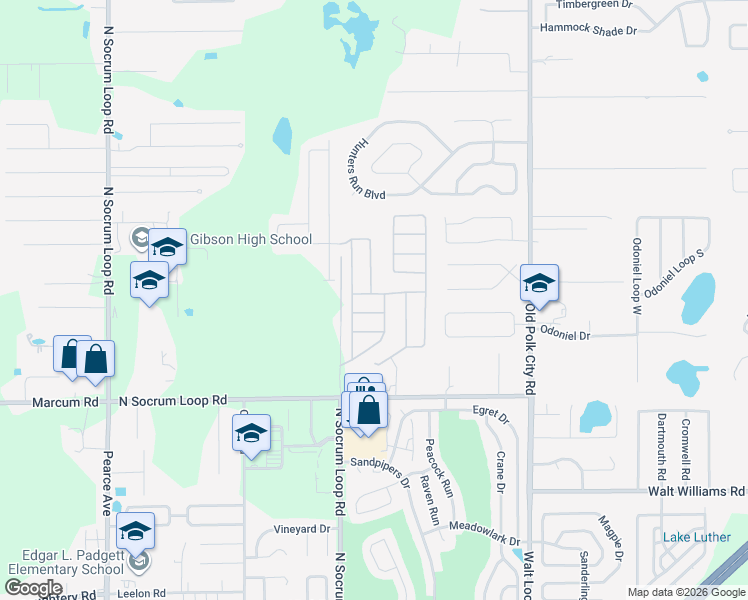 map of restaurants, bars, coffee shops, grocery stores, and more near 6905 Bently Drive in Lakeland
