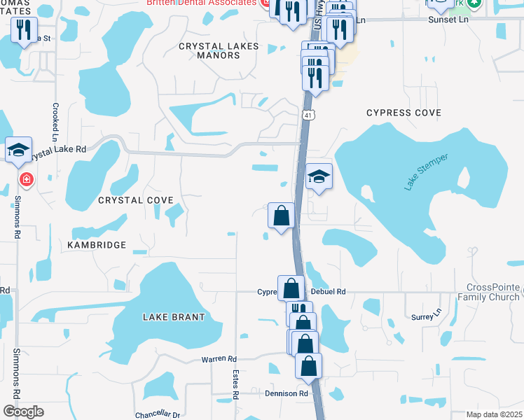 map of restaurants, bars, coffee shops, grocery stores, and more near 17918 U.S. 41 in Lutz