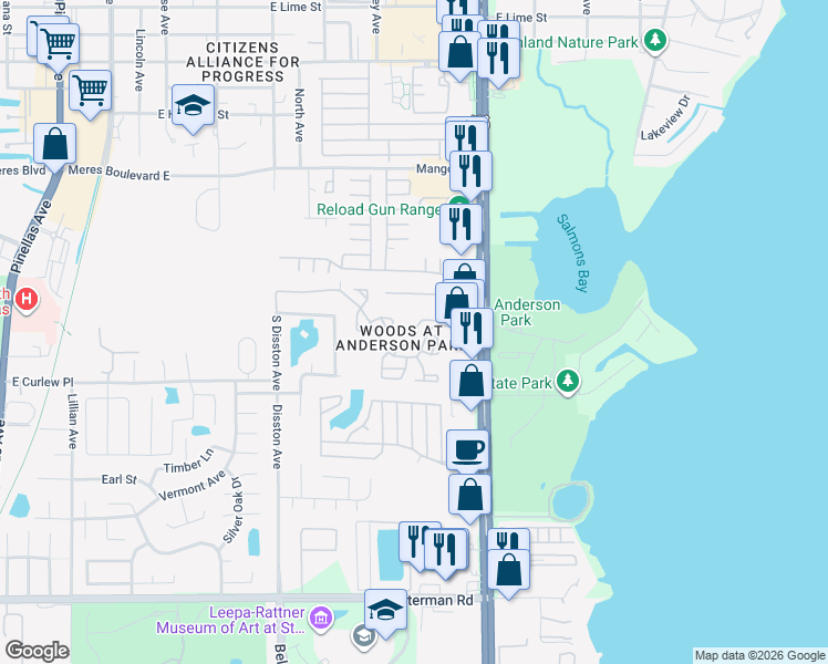map of restaurants, bars, coffee shops, grocery stores, and more near 39650 US Highway 19 North in Tarpon Springs