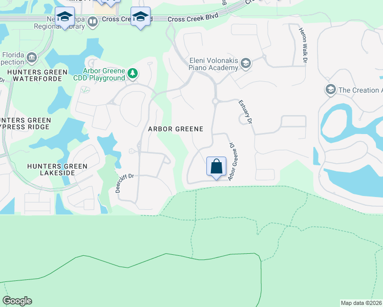 map of restaurants, bars, coffee shops, grocery stores, and more near 17888 Arbor Greene Drive in Tampa