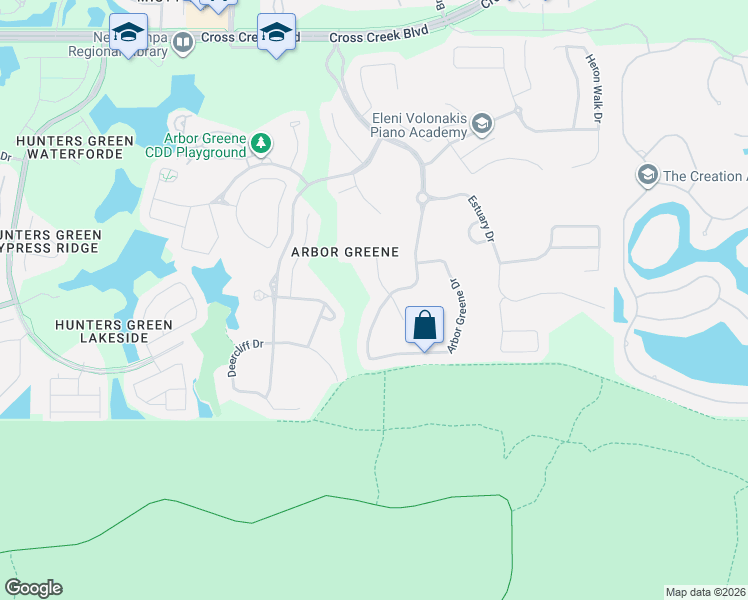 map of restaurants, bars, coffee shops, grocery stores, and more near 17888 Arbor Greene Drive in Tampa