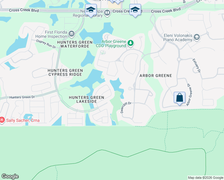 map of restaurants, bars, coffee shops, grocery stores, and more near 9442 Hunters Pond Drive in Tampa