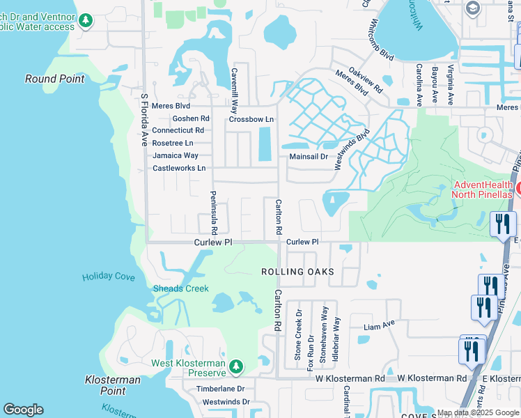map of restaurants, bars, coffee shops, grocery stores, and more near 1301 Fir Court in Tarpon Springs