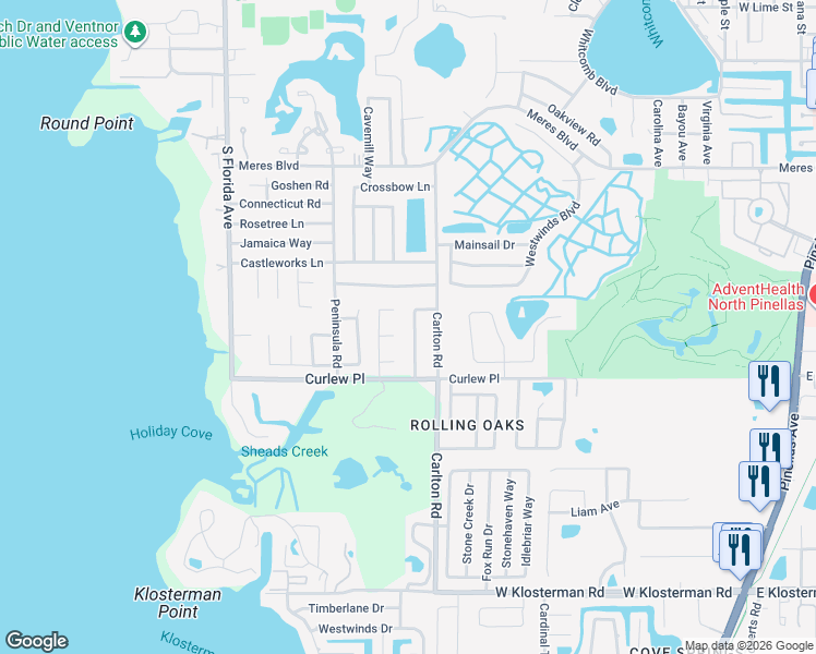 map of restaurants, bars, coffee shops, grocery stores, and more near 1108 Gulf Oaks Drive in Tarpon Springs