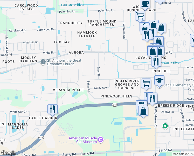 map of restaurants, bars, coffee shops, grocery stores, and more near 1658 Sienna Drive in Melbourne