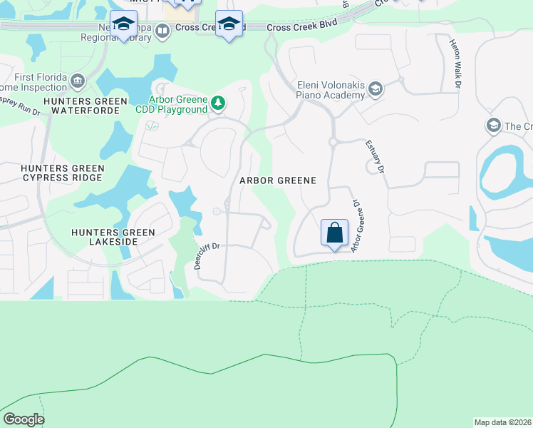 map of restaurants, bars, coffee shops, grocery stores, and more near 10224 Evergreen Hill Drive in Tampa