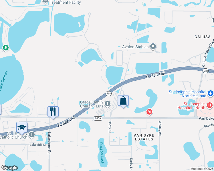 map of restaurants, bars, coffee shops, grocery stores, and more near 5146 Pheasant Woods Drive in Lutz