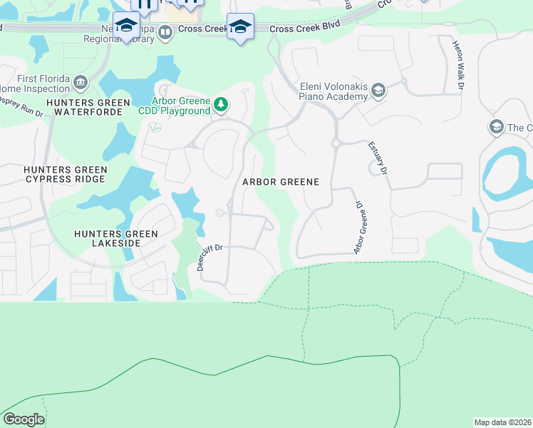 map of restaurants, bars, coffee shops, grocery stores, and more near 10224 Evergreen Hill Drive in Tampa