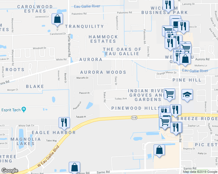 map of restaurants, bars, coffee shops, grocery stores, and more near 1658 Sienna Drive in Melbourne