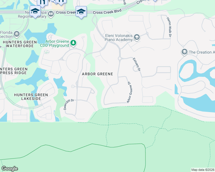 map of restaurants, bars, coffee shops, grocery stores, and more near 17890 Arbor Greene Drive in Tampa