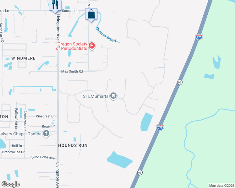 map of restaurants, bars, coffee shops, grocery stores, and more near 2519 Cordoba Ranch Boulevard in Lutz