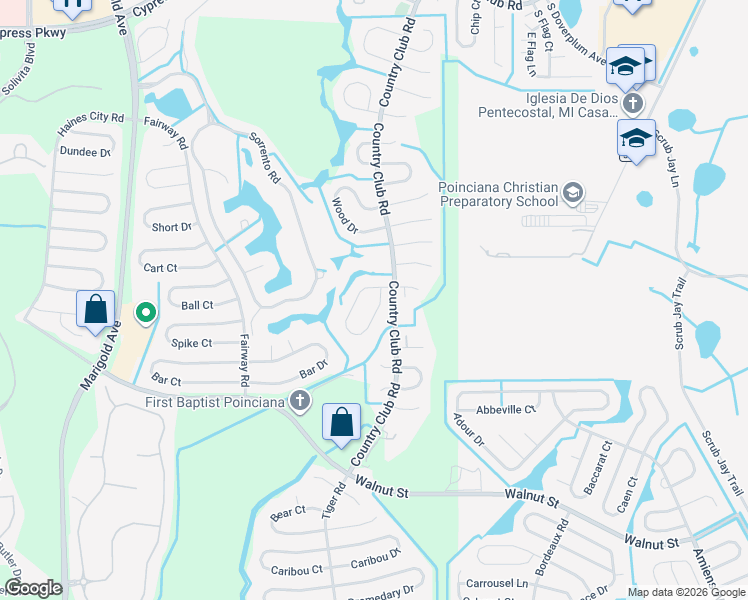 map of restaurants, bars, coffee shops, grocery stores, and more near 644 Midiron Drive in Kissimmee