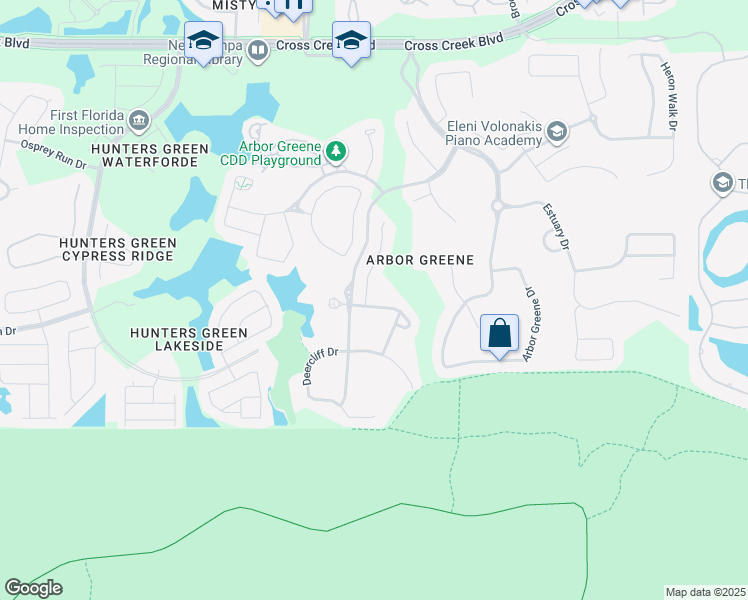 map of restaurants, bars, coffee shops, grocery stores, and more near 10210 Evergreen Hill Drive in Tampa