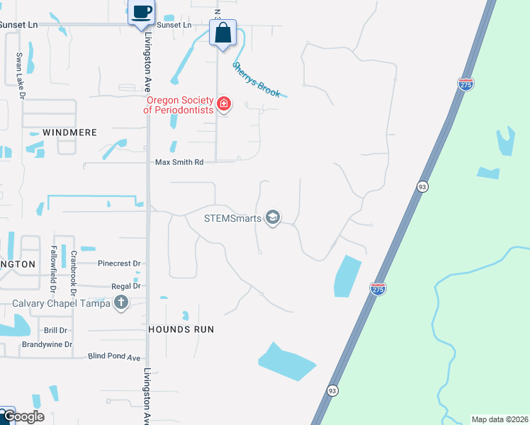 map of restaurants, bars, coffee shops, grocery stores, and more near 17901 Howsmoor Place in Lutz