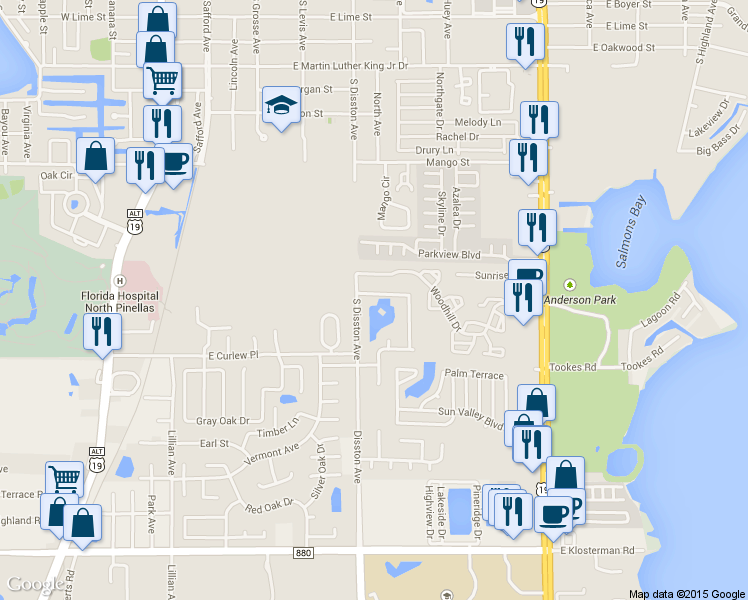 map of restaurants, bars, coffee shops, grocery stores, and more near 604 Sugar Mill Road in Tarpon Springs