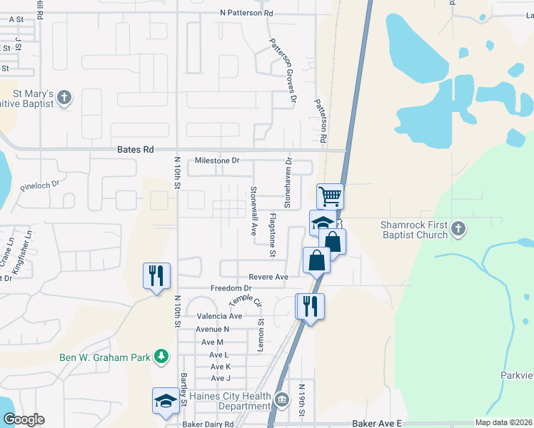 map of restaurants, bars, coffee shops, grocery stores, and more near 449 Hammerstone Avenue in Haines City