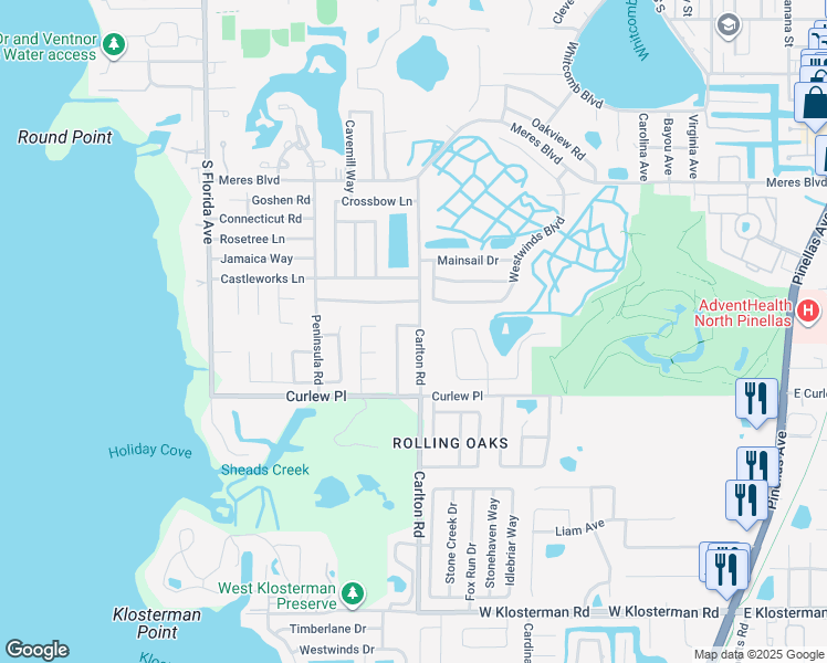 map of restaurants, bars, coffee shops, grocery stores, and more near 1104 Carlton Road in Tarpon Springs