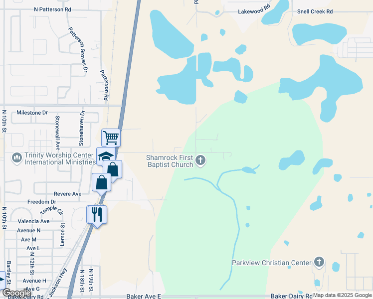 map of restaurants, bars, coffee shops, grocery stores, and more near 2726 Shamrock Drive in Haines City