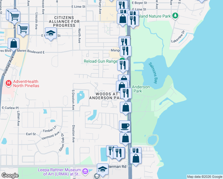 map of restaurants, bars, coffee shops, grocery stores, and more near in Tarpon Springs