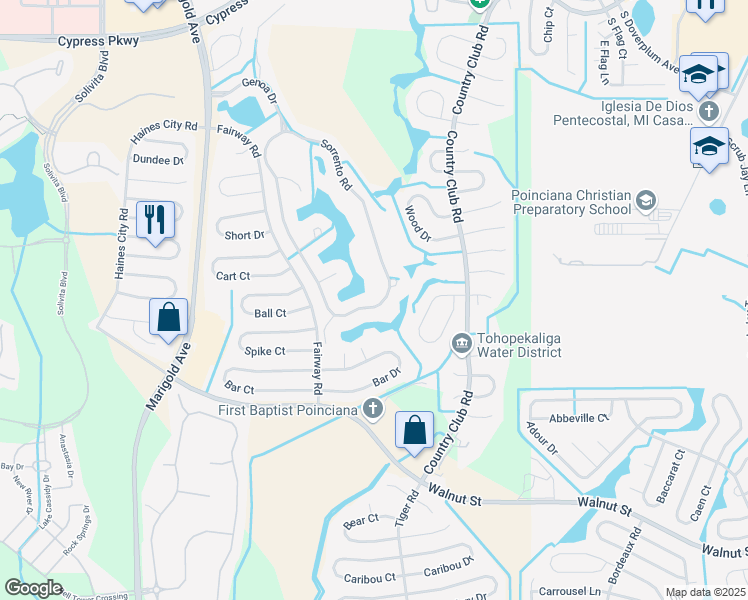 map of restaurants, bars, coffee shops, grocery stores, and more near 293 Sorrento Road in Kissimmee