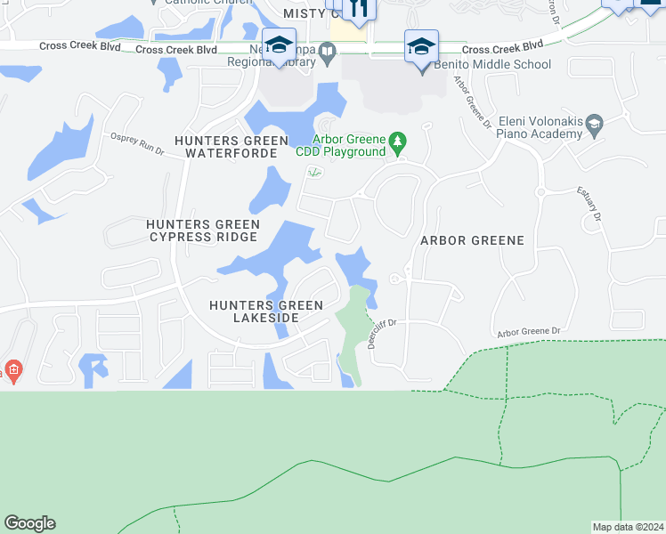 map of restaurants, bars, coffee shops, grocery stores, and more near 9438 Hunters Pond Drive in Tampa