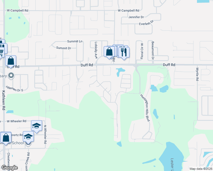 map of restaurants, bars, coffee shops, grocery stores, and more near 7010 Bendelow Drive in Lakeland