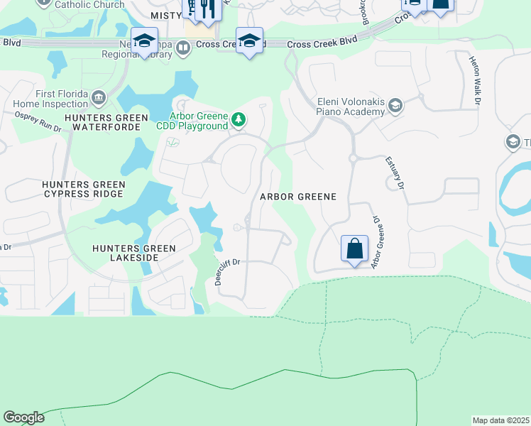 map of restaurants, bars, coffee shops, grocery stores, and more near 17911 Timber View Street in Tampa