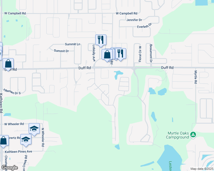 map of restaurants, bars, coffee shops, grocery stores, and more near 7010 Bendelow Drive in Lakeland
