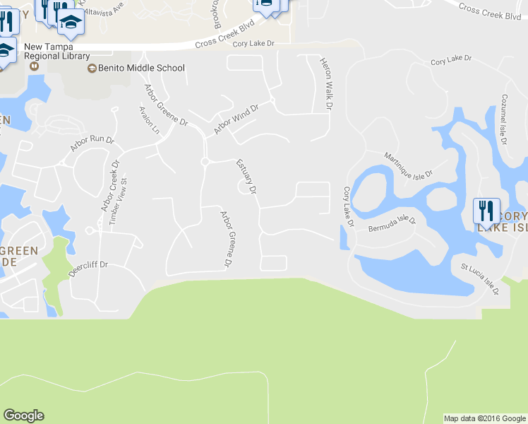 map of restaurants, bars, coffee shops, grocery stores, and more near 10236 Estuary Drive in Tampa