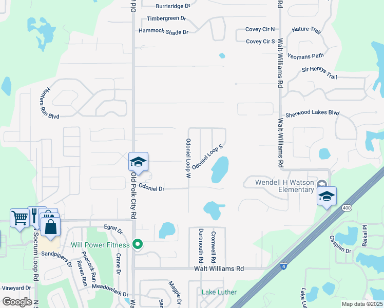 map of restaurants, bars, coffee shops, grocery stores, and more near 7120 Centerhill Drive in Lakeland