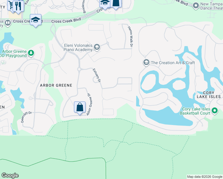 map of restaurants, bars, coffee shops, grocery stores, and more near 10209 Waterside Oaks Drive in Tampa