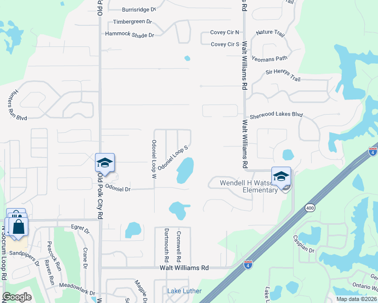 map of restaurants, bars, coffee shops, grocery stores, and more near 7109 Centerbrook Drive in Lakeland