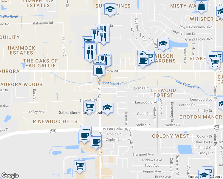map of restaurants, bars, coffee shops, grocery stores, and more near 2838 Kingston Lane in Melbourne
