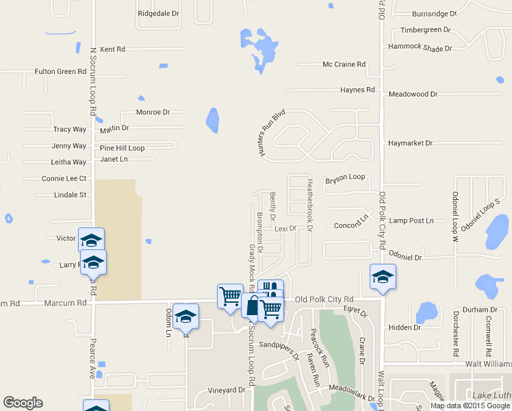 map of restaurants, bars, coffee shops, grocery stores, and more near 6912 Brompton Drive in Lakeland