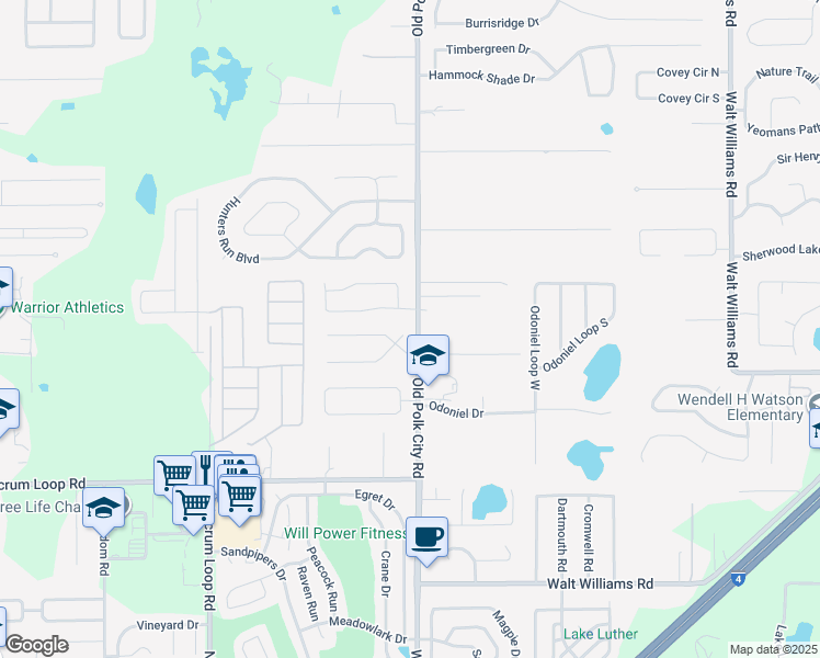 map of restaurants, bars, coffee shops, grocery stores, and more near 858 Concord Lane in Lakeland