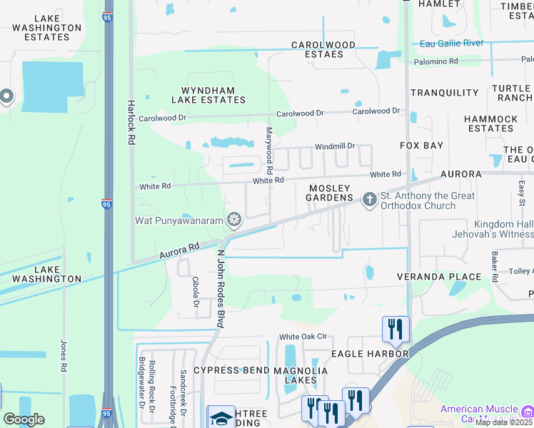 map of restaurants, bars, coffee shops, grocery stores, and more near 1497 Arthur Circle in Melbourne