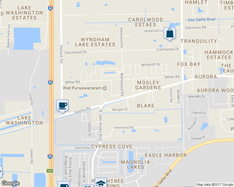 map of restaurants, bars, coffee shops, grocery stores, and more near 3166 Arthur Circle in Melbourne