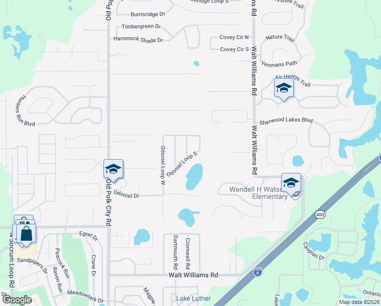 map of restaurants, bars, coffee shops, grocery stores, and more near 7109 Centerbrook Drive in Lakeland