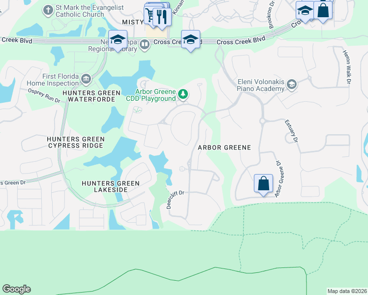 map of restaurants, bars, coffee shops, grocery stores, and more near 10162 Whisper Pointe Drive in Tampa