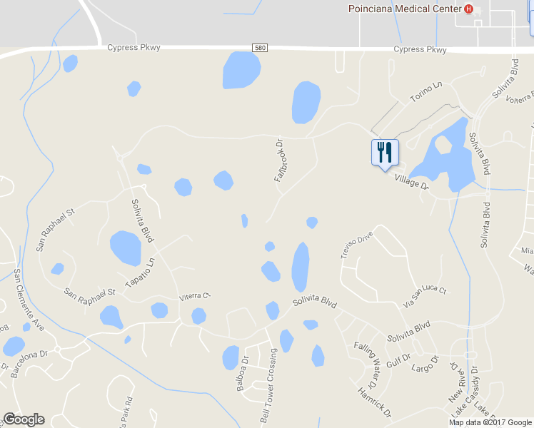 map of restaurants, bars, coffee shops, grocery stores, and more near 2783 Palm Tree Drive in Poinciana