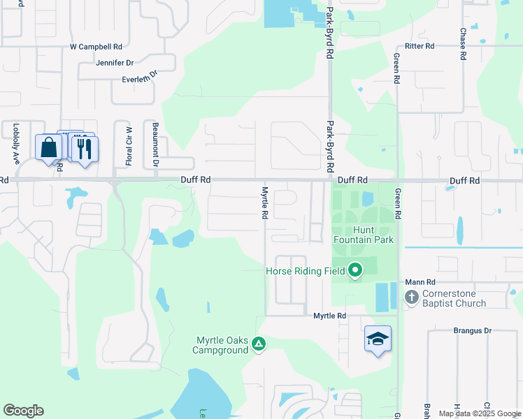 map of restaurants, bars, coffee shops, grocery stores, and more near 2305 York Place in Lakeland