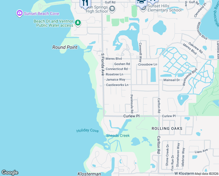 map of restaurants, bars, coffee shops, grocery stores, and more near 1008 Greenleaf Way in Tarpon Springs